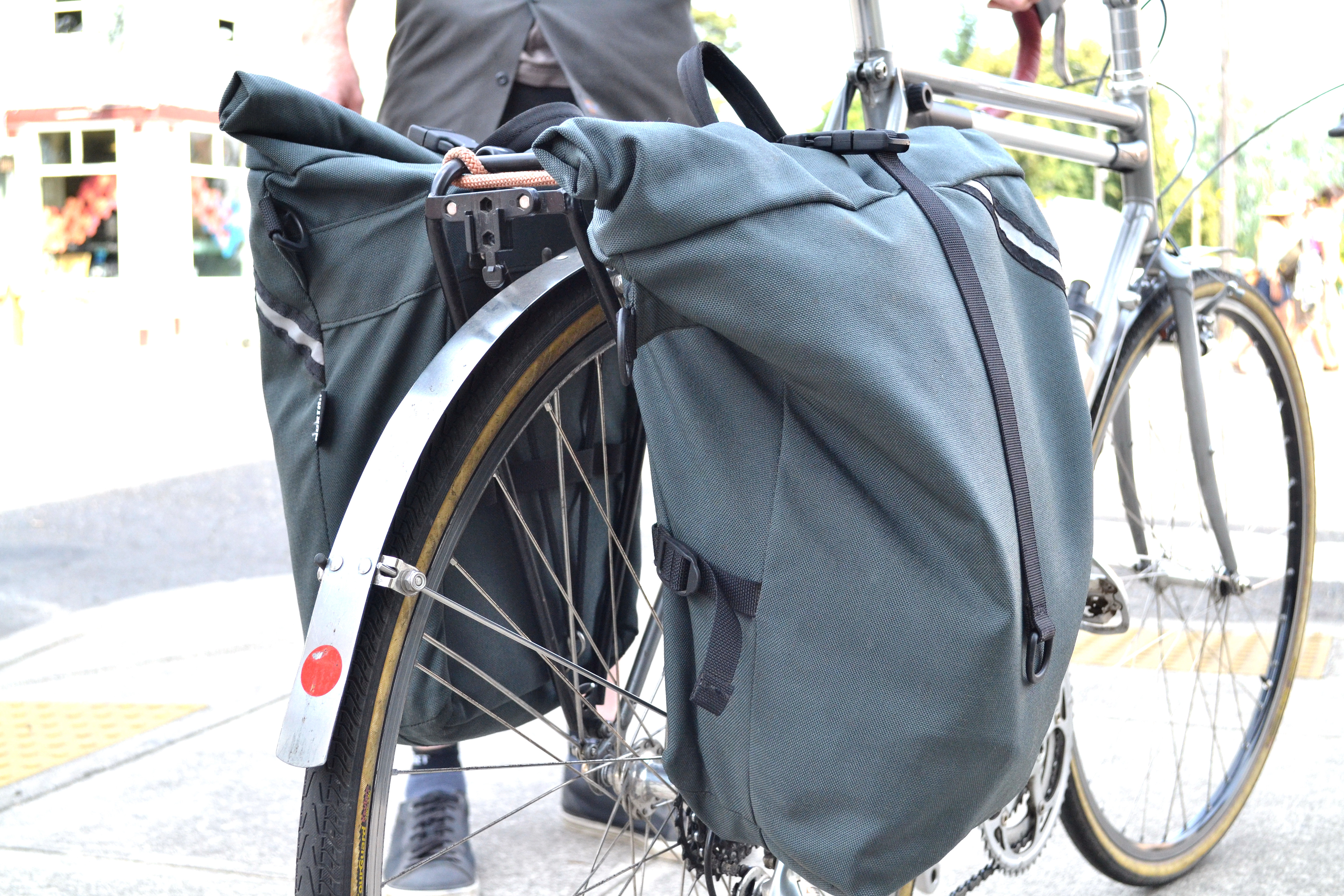 backpack on rear bike rack